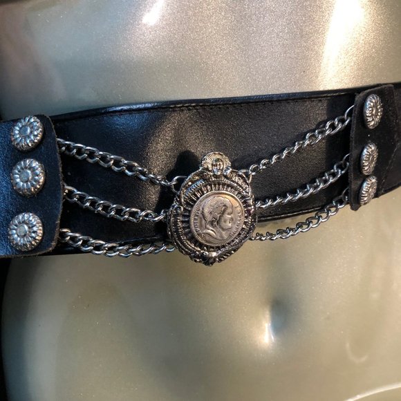 Vtg Leather Boho Coin Belt main image 6
